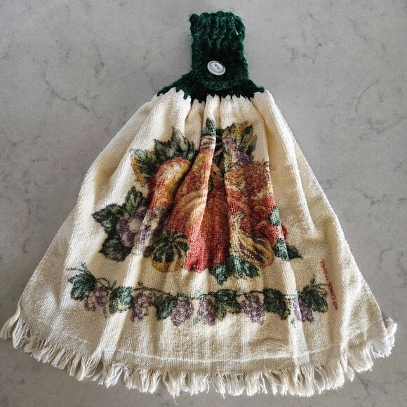 BRAND NEW GREEN CROCHET-TOP FALL HARVEST HANGING DISH TOWEL - Picture 4 of 13